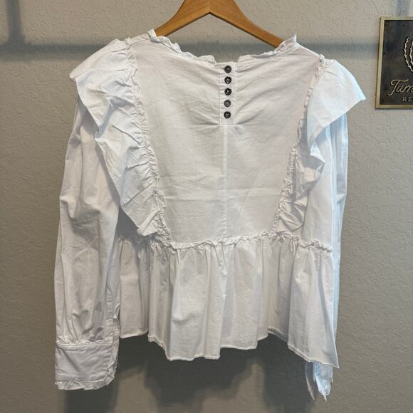 Women's Pol White Cotton Ruffle Front Long Sleeve Blouse Size Small NEW - Picture 3 of 9